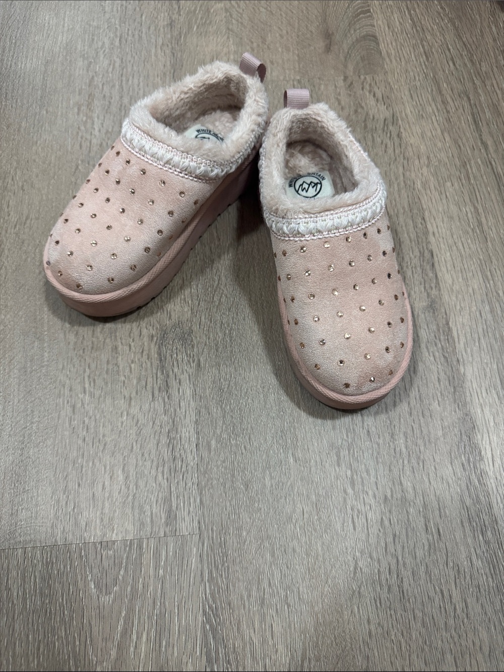Cozy Pink Faux-Fur Slip-On Mules with Stud Accents
